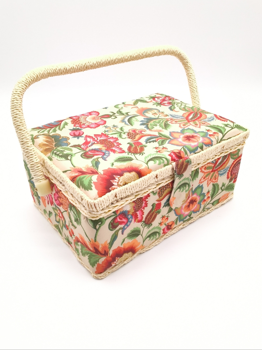 Vintage Floral Fabric Sewing Basket Organizer With Internal Pincushion